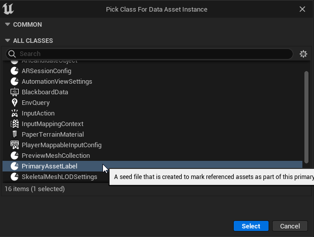 Creating the Primary Asset Label asset